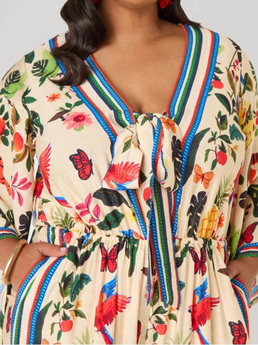 Ashley Stewart Cream Tropical Floral & Parrot Wide-Leg Jumpsuit - Picture 4 of 4